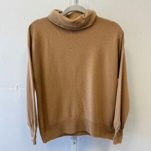 Iris & Ink 100% Cashmere Turtleneck Sweater Camel Tan Women's Large Minimalist